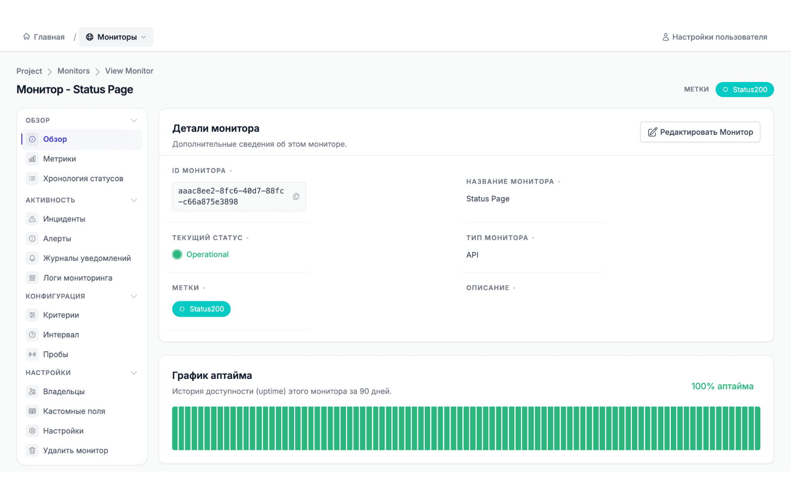 Мониторинг ресурсов в Status200